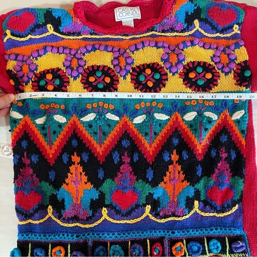 Casual Corner Artsy 90s Red Knit Sweater Vibrant Details Art To Wear - Picture 10 of 11